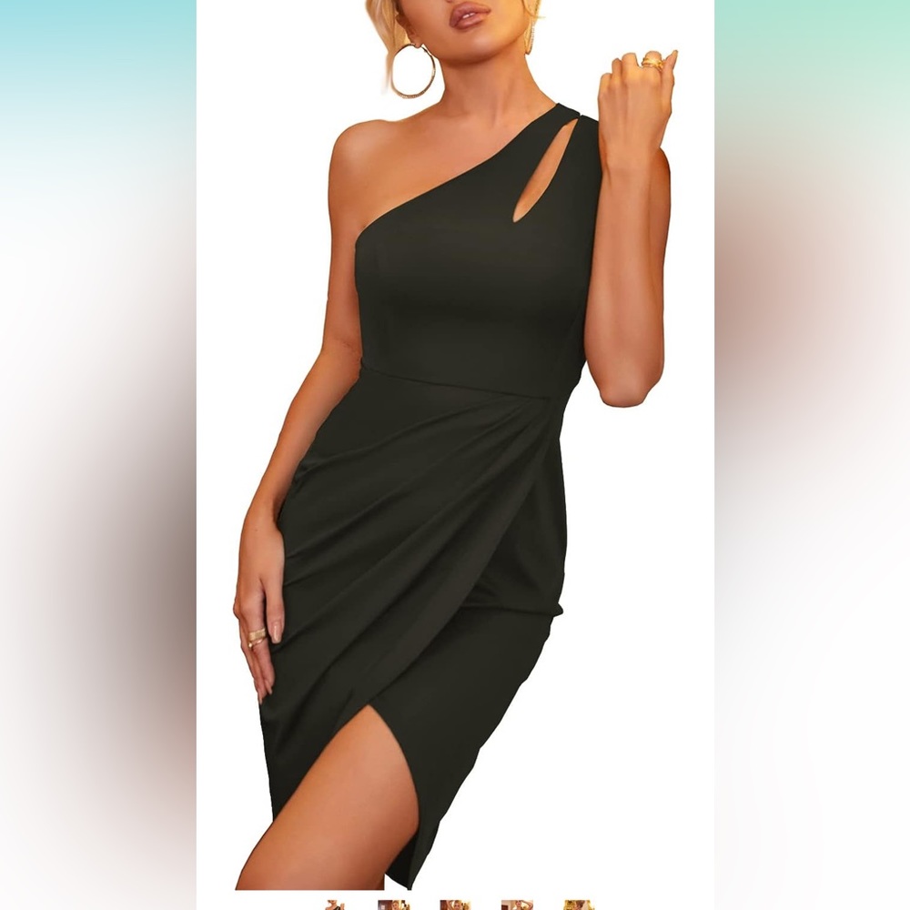 Black One Shoulder Cutout Ruched Bodycon Sleeveless Slit Short Dress - Size M